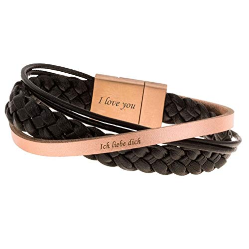 COWstyle Lederarmband Damen mit Gravur - Personalisierbar mit Namen oder Datum - mit Magnetverschluss - Geschenk zum Valentinstag - Frauenarmband für Mama
