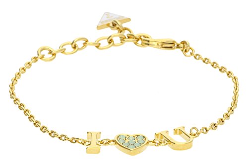 Guess Damen-Armband KISS & Love mit Anhänger Edelstahl teilvergoldet Kristall grün 19 cm-UBB61096-S