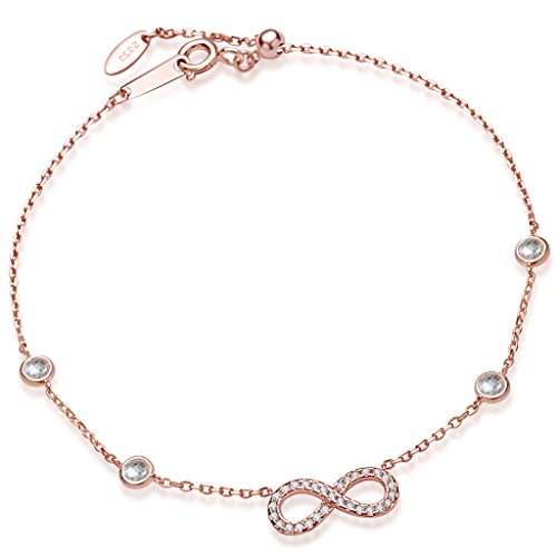 Yumilok Roségold 925 Sterling Silber Zirkonia Infinity Symbol Unendlichkeit Zeichen Charm-Armband Armkette für Damen Frauen Mädchen, 5.3-7.9  Verstellbar