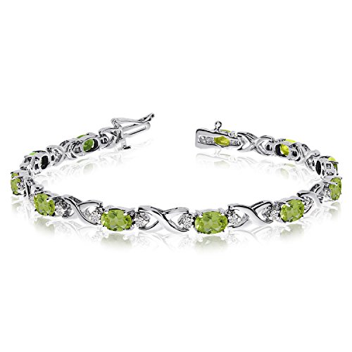 LXR 14k Weißgold Natural Peridot und Diamant Tennis Armband 4.4 ct