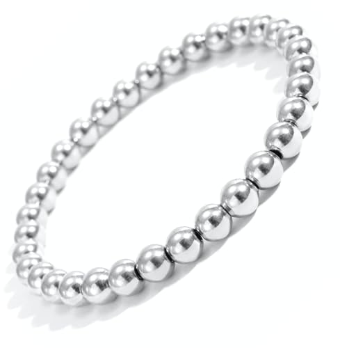 Aloha Damen-Armband Kugeln versilbert 8 mm 6 mm und 5 mm Stahl Geschenkidee aus Stahl, 5MM, Edelstahl, Kein Edelstein