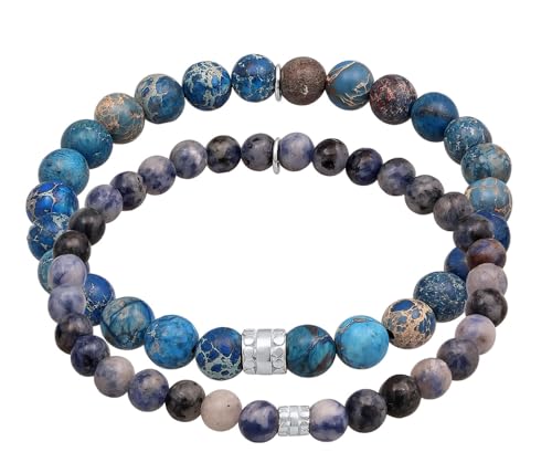 Kuzzoi Buddha Armband Set Herren Naturstein Achat gefärbt Beads 925 Sterling Silber Echte Steinarmbänder für den Mann Länge 19 cm