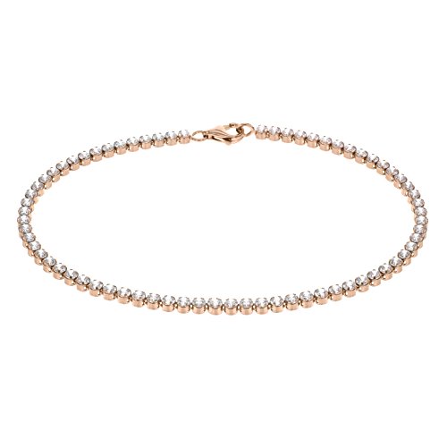 Tuscany Silver Damen Sterling Silber Rotgold vergoldet 2mm Rund Kubik Zirkonia Tennis Armband 19cm/7.5zoll 8.29.5872