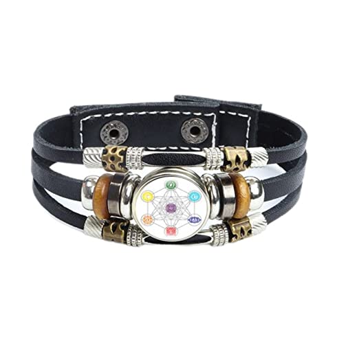 CHUNNUAN Mysterious Metatron Cube Armband Heilige Geometrie Blume des Lebens Glas Druckknopf Geflochtene Lederarmbänder Damen Herren Schmuck Stil 4