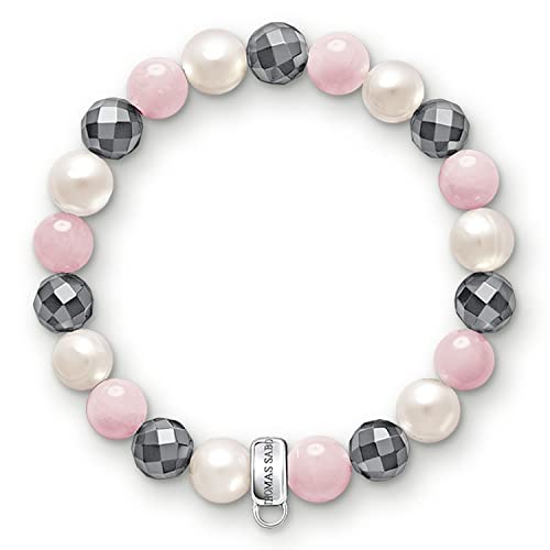 Thomas Sabo Damen Charm-Armband Süßwasserzuchtperle Rosenquarz Hämatit Charm Club 925 Sterling Silber X0188-581-7