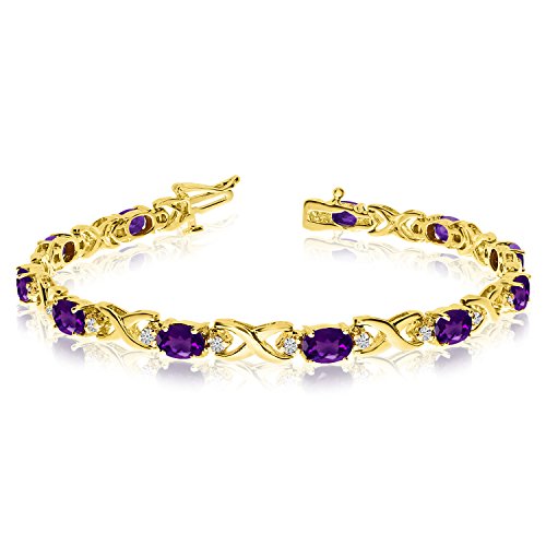 LXR 14k Gelbgold Natural Amethyst und Diamant Tennis Armband 3.74 ct