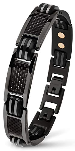 Lunavit Magnetschmuck Armband aus Titan mit Carbon für Herren, schwarzes sportliches Powerarmband, längenverstellbar