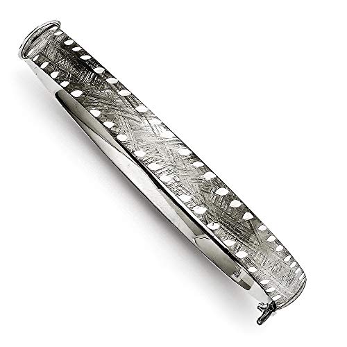 Sterling Silber 8 mm gebürstet und Hollow Rhodium Diamant-Cut Armband Schwarz klappbar - JewelryWeb