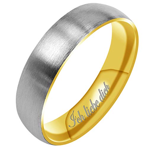 Everstone Damen Matt & Gebürstet 5MM Kuppelförmig Partnerringe Trauringe Eheringe aus Titan Zweifarbig: Gelbgold & Platin Lasergravur Ich liebe dich