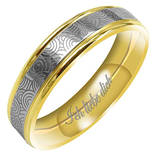 Everstone Männer Matt & Poliert 6MM Flach Partnerringe Trauringe Eheringe aus Titan Zweifarbig: Gelbgold & Platin Lasergravur Ich liebe dich