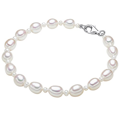 Valero Pearls Damen-Armband Hochwertige Süßwasser-Zuchtperlen in ca. 4-6 mm Oval weiß 925 Sterling Silber 19 cm - Perlenarmband mit echten Perlen weiss 474511
