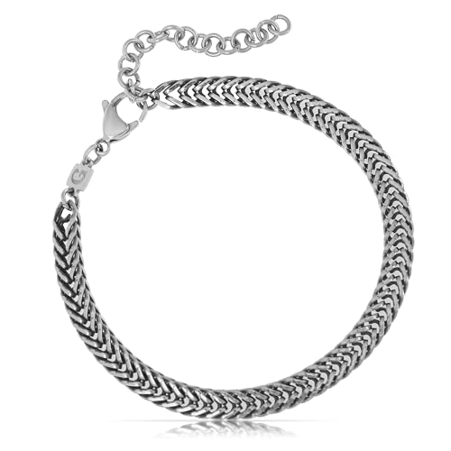 Made by Nami Herren Armband aus Edelstahl Silber/Gold • Minimalistisches Armband Herren • Armbänder für Herren • Silberarmband Männer • Grobe Cuban Link Chain Armkette (Doppelpanzerkette Silber Ind.)