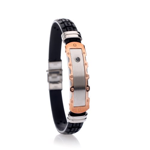  Herrenarmband Edelstahl Platte IP Plating Rose Gold   Edelstahl Elemente   1 CZ Stein Schwarz   SB7613S  21cm