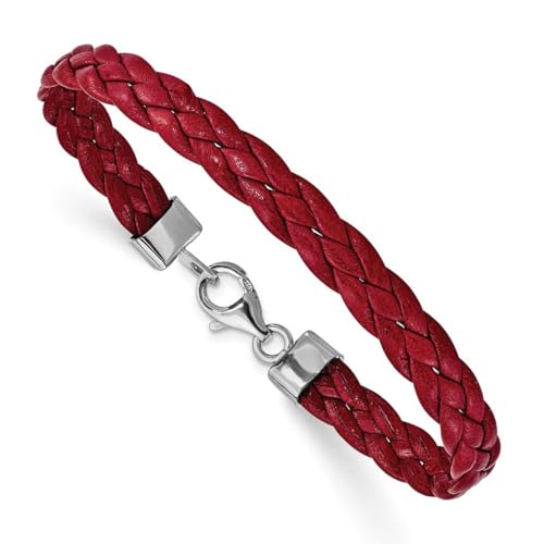 925 Sterling Silber Fancy Karabinerverschluss Rot geflochten Leder Armband Karabiner Schmuck Geschenke für Frauen – 18 cm
