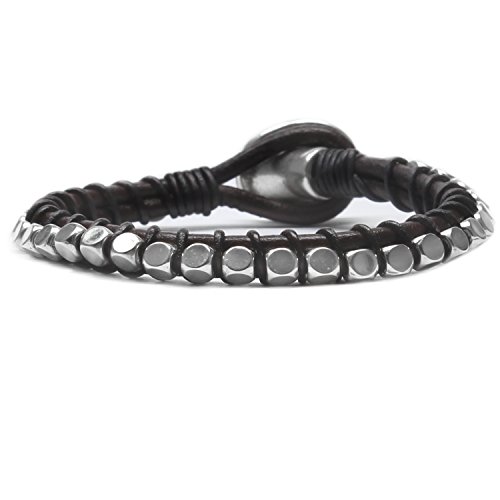 Beau Soleil Jewelry Schmuck Armband aus echtem Leder Damen Herren Lederarmband Braun oder Schwarz (18 Zentimeter)