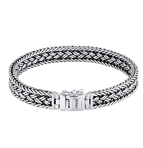 Kuzzoi Buddha Silber-Armband für Herren, handgefertigtes Königskette-Armband aus echten massiven 925 Sterling Silber, Luxus Herren-Armband Gravur, 10mm breit, 38g schwer 0210480118_21