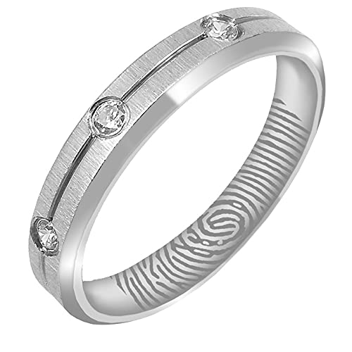 Everstone Personalisieren Fingerabdruck Gravieren Paar Ringe Eheringe, Titane Ring Hochzeit, Verlobung, Alltag, Männer Damen Partnerringe Eheringe, Größe 46 bis 77 Farbe: Platin 6MM 4MM