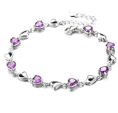findout Amethyst rot, rosa, blau, weiß-Kristallherz-Silber -Armband für Frauen Mädchen. ( Herz Amethyst)