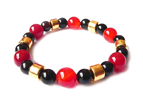 SKORPION: Karneol Turmalin Schörl Edelstein Stretch Armband Größenwahl Größe 17 Zentimeter (S)