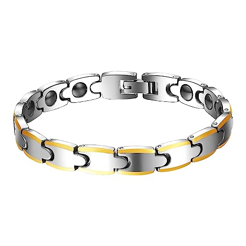 JewelryWe Schmuck Wolframcarbid Gesundheit Magnet Armband für Herren Damen Magnetarmband Armreif Link Armkette Geschenke für Männer Gold Silber