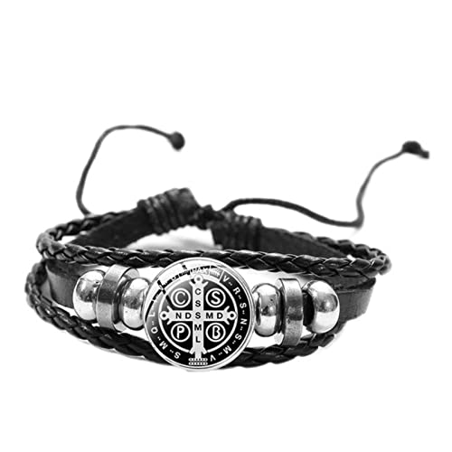 CHUNNUAN Armband St. Benedikt von Nursien Schutzpatron katholischer religiöser Schmuck Punk Rock Perlen mehrlagiges Lederarmband Stil 8