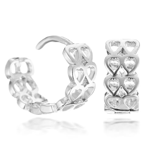 Everstone Damen 18K Goldfüllte Kleine Herzen Creolen-Ohrringe für Damen als Geschenkidee zu Valentinstag, Farbe: Weißgold