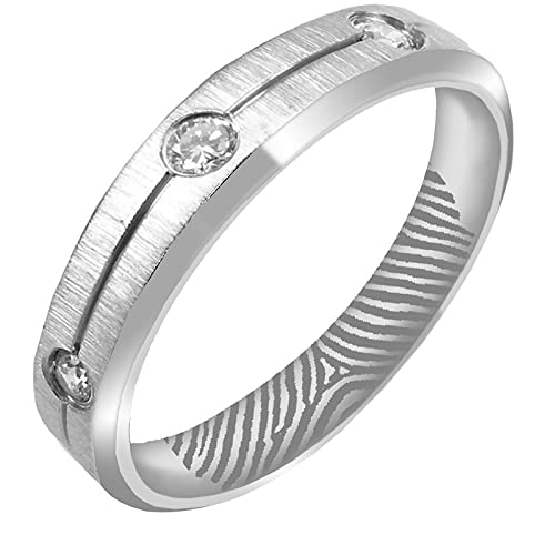 Everstone Personalisieren Fingerabdruck Gravieren Paar Ringe Eheringe, Titane Ring Hochzeit, Verlobung, Alltag, Männer Damen Partnerringe Eheringe, Größe 46 bis 77 Farbe: Platin 6MM 4MM