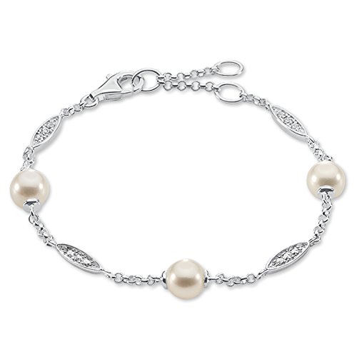 THOMAS SABO Damen-Armband 925 Silber Zirkonia transparent Perle 19.5 cm - A1388-167-14-L19,5v
