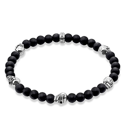 Thomas Sabo Damen-Armband Sterling Silber Rebel at heart matt-schwarze Obsidian und Mini-Skulls Breite: 0,5 cm A1097-023-11-L