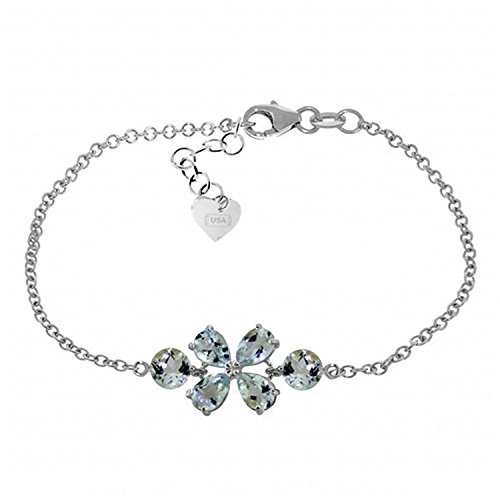 14 Karat Weißgold, Blumen-Armband mit Aquamarinen