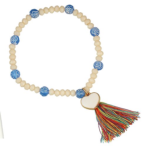 CHICNET Brass Emaille weiß blau Rosenperlen Kristalle Quaste bunt verstellbar