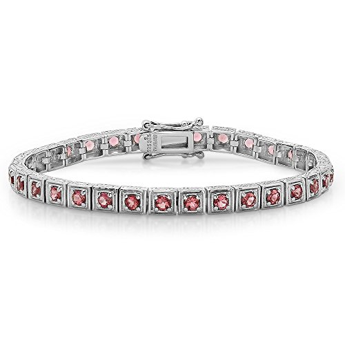 4,00 Karat (ctw) Sterling Silber Rundschliff für echte rosa Turmalin Damen Tennis Armband