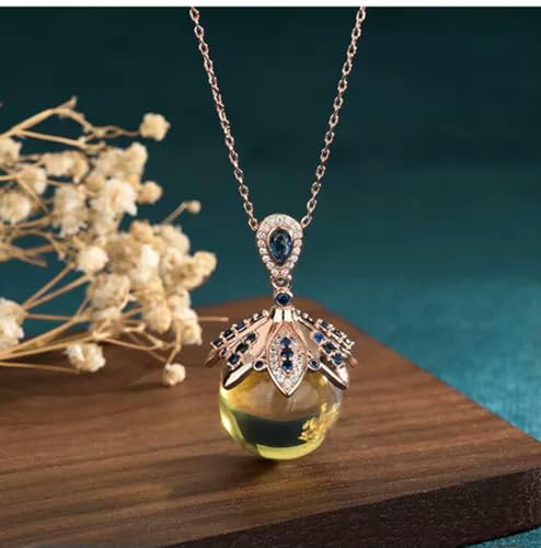 Halskette mit Anhänger aus natürlichem Bernstein und Kristall, 18 Karat vergoldet, zierliche Edelsteinkette