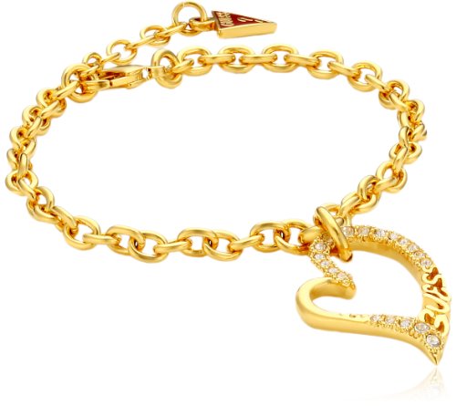Guess Damen-Armband mit Herzelement Edelstahl vergoldet Emaille rot Kristalle UBB70201