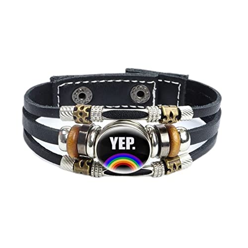CHUNNUAN Pride Regenbogen Gay Flag Lederarmband Gay Lesbisch Bisexuell Transgender Symbol Glas Druckknopf LGBT Lesben Schmuck Armreif Stil 28