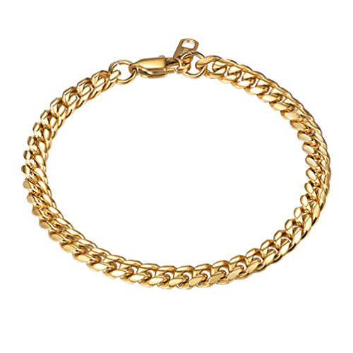 PROSTEEL Herren Armband 6mm Edelstahl Panzerkette Armband schwer Glieder Link Kettenarmband Armkette Armreif, Länge 19cm, Gold