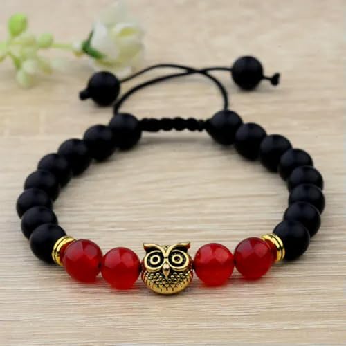 8 mm Herren-Armband mit Zirkonia und Totenkopf-Lavendelsteinen , Makramee-Armband, Charm-Schmuck – Goldene Eule