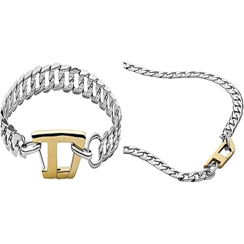Diesel Herren-Edelstahlarmband mit Karabinerverschluss, Länge 18 cm - 19,5 cm + Diesel Herren-Edelstahlhalsband mit Karabinerverschluss