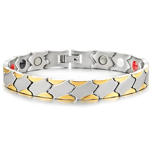 COOLSTEELANDBEYOND Damen Herren Silber und Gold Titan Magnetische Armband mit Magneten, Germanium, Link-Tool zum Entfernen Enthalten