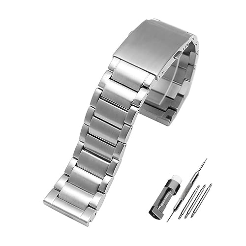 WAHRE 22mm 24mm 26mm 28mm Schwarz Silber Gold Edelstahl Armband Herren Solide Metall Uhr Kette Fit for Diesel DZ7333 DZ4344 Armband(Silvery,26mm)