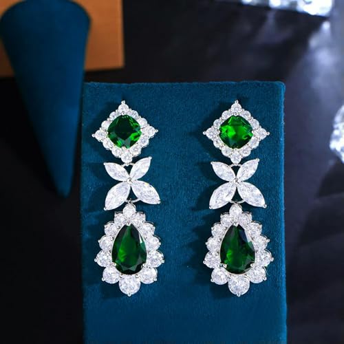 CZ Quadratische, runde Blatt-Ohrringe mit Zirkonia, Weißgold plattiert, für Damenkostüm