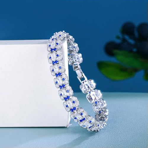 Blaues Tennisarmband mit Zirkonia und Gliederkette, Weißgold plattiert, edler Schmuck