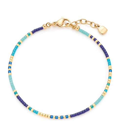 JEWELS BY LEONARDO Armband Ciao Lou • Arm-Kette aus goldfarbenem Edelstahl • Miyuki Glas-Perlen in gold, blau und türkis • 17,5-19,5 cm Länge • Geschenk Damen Schmuck • 022982