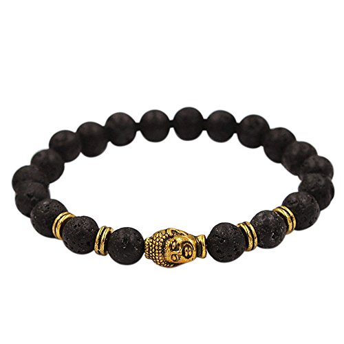 Sanwood Perlen-Armband, für positive Energie, mit Anhänger, für Männer und Frauen, schwarz, Buddha, Einheitsgröße