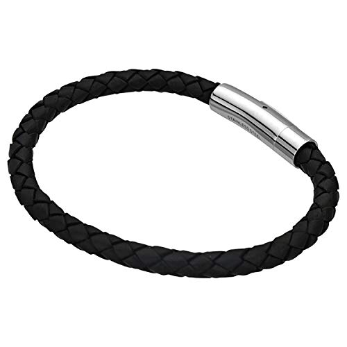 INOX Lederarmband für Herren, schwarz, einzeln geflochten