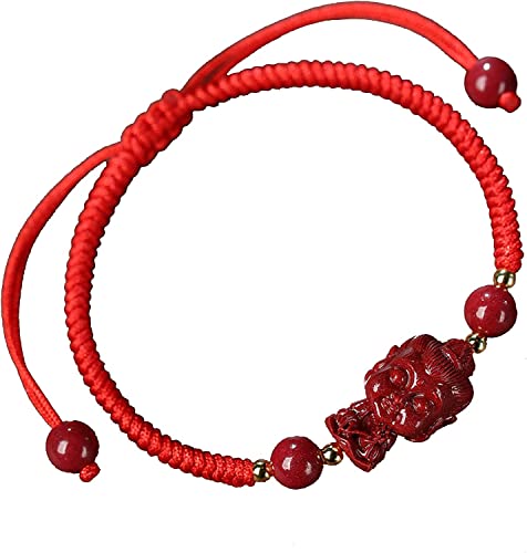 Perlen, Schutzarmbänder for Männer und Frauen, natürlicher Zinnober-Buddha, rote Schnur, Feng-Shui-Reichtum, spirituelles Heilamulett, starker Talisman for allgemeines Wohlbefinden, Chakra, verstellba
