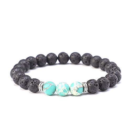 Kim Johanson Perlenarmband *Chakra* aus Onyx Stein mit Jaspis Perle I Partner Armband I Energiearmband I Freundschaftsarmband in Schwarz I Geschenk für Paare inkl. Beutel (3 x Grün Jaspis)