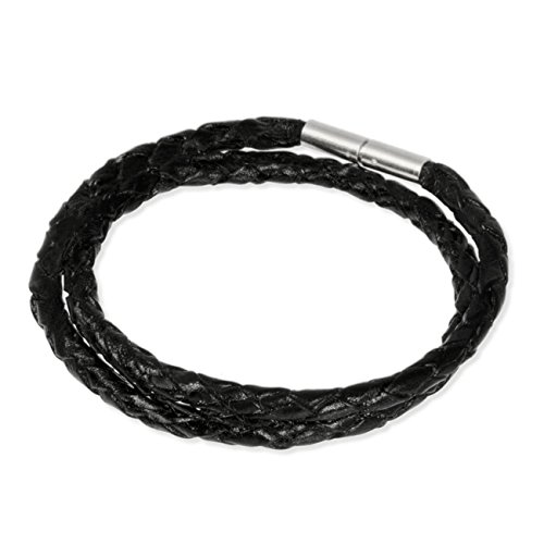 Leder Armband geflochten schwarz doppelt gewickelt 15cm 925 Silber Bajonett Verschluss auch für European Beads Lederarmband SMLA1230