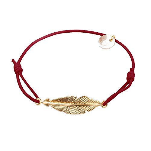 lua accessories - Armband Damen - Elastikband - größenverstellbar - hochwertig vergoldetes Federmotiv - Small Feather gold (bordeaux)