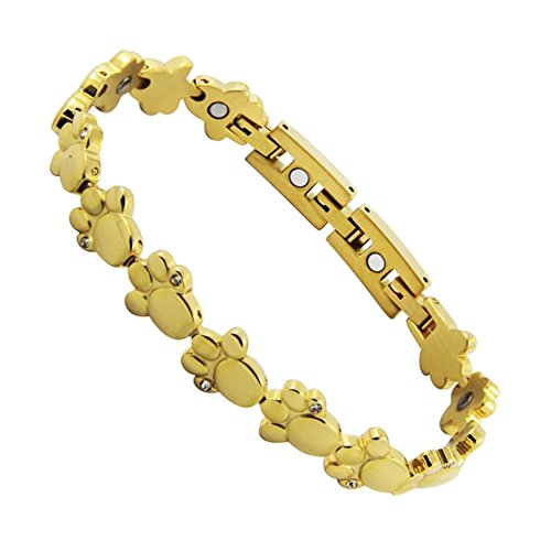 Goldenes Tierpfote Magnet Armband Pfote Tatze 24k hartvergoldet mit glitzernden Swarovski Crystals Energetix 4you 2153 Magnetix Fashion L - XXL